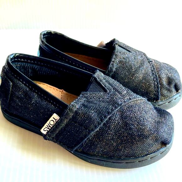 Toms Other - TOMS Toddler Shoe Black Size T5 Sparkle Metallic Slip On Flat Crib Velcro Dressy